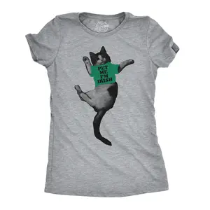 Womens Pet Me Im Irish Funny Kitten St. Patrick's Day Crazy Cat Lover T Shirt Funny Womens T Shirts Cute Vintage Fashion Casual Ladies T-Shirt Gift Saint Patrick's Day Tops for Women Funny Cat Top Women's Light Grey