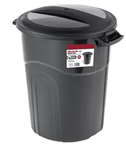 Heavy Duty Black Plastic Garbage Can with Included Lid - 20 Gallon Capacity Cover Bin Heavy Duty Black Plastic Garbage Can with Included Lid - 20 Gallon Capacity Cover Bin