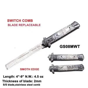 9 " mental comb easy open by one hand marble white handle