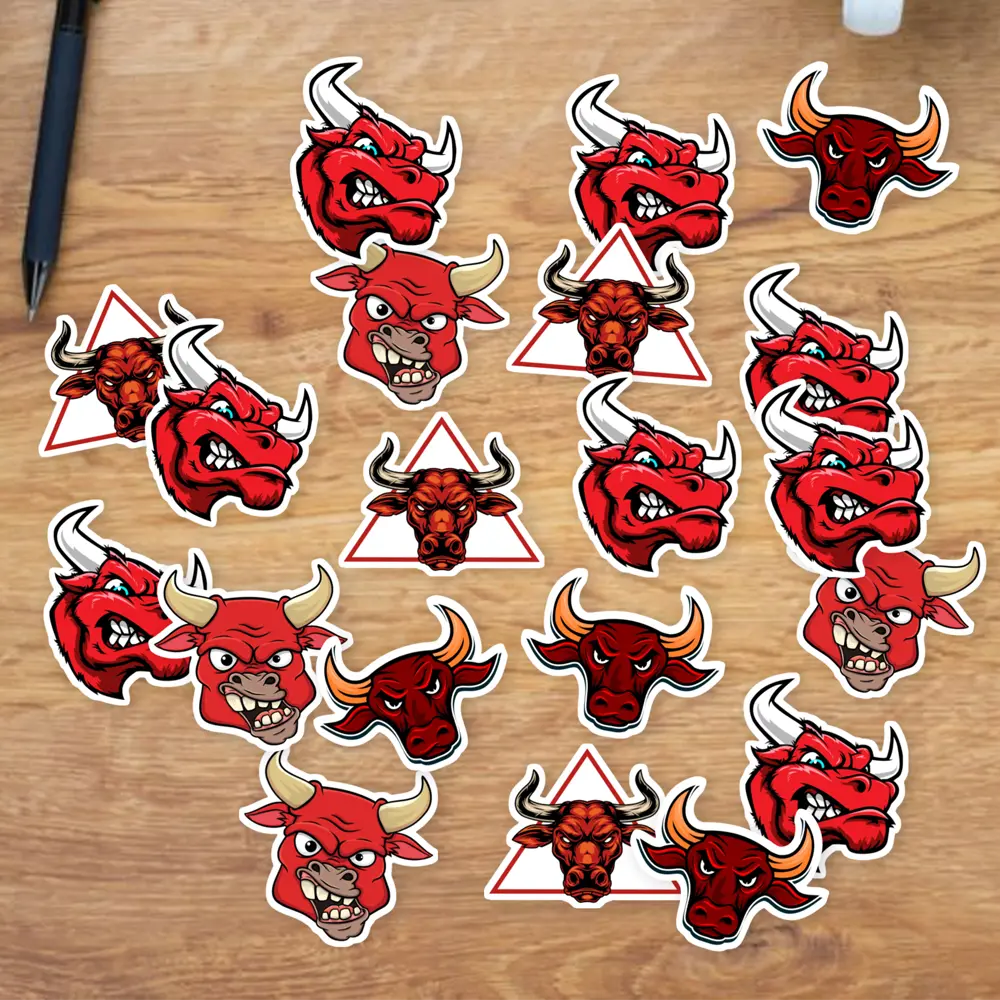 Stickers Pack 20 Pcs Bull Laptop RED Car Waterproof Bike Head Colorful Water Bottle Bumper Vinyl Guitar Luggage Aesthetic Skateboard