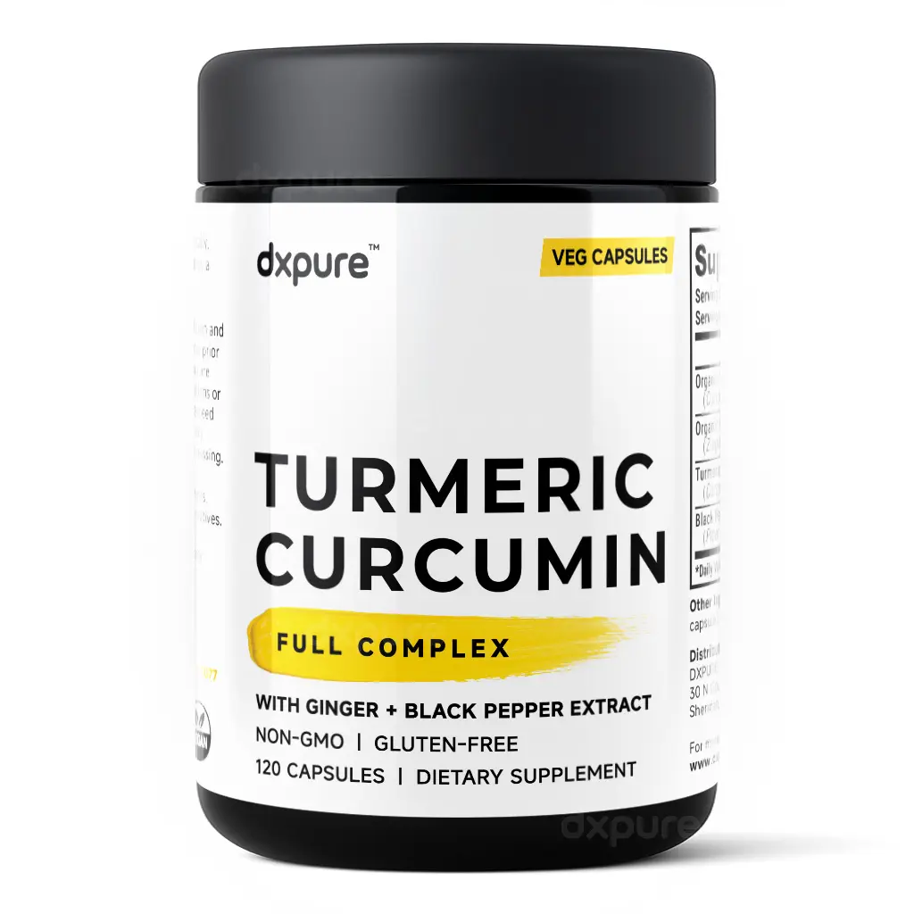 dxpure Turmeric Curcumin Ginger Complex with Black Pepper 120 Capsules Organic Non-GMO Gluten-Free Vegan Friendly