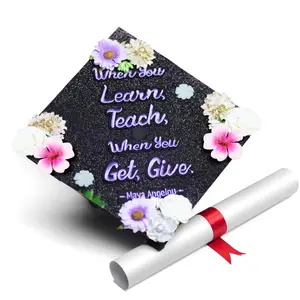Handmade Graduation Cap Topper Gift For Her Graduation Gift Graduation Cap Decorations, When You Learn Teach When You Get Give (Black)