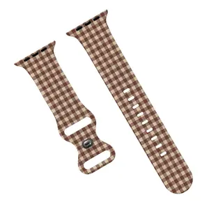 Brown Plaid Apple Watch Band for Women Men, Soft Silicone Sweat Resistant Easy to Clean Vintage Checkered Strap Compatible with Apple Watch Series 4/5/6/7/8/9/10, SE1/2, Ultra1/2/3, Casual Fashion Wristband Gift