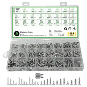435 count 304 Stainless Steel Self Tapping Screws Assortment Set, M3/M4/M5/M6 Flat  & Round  Self Tapping Screws Assortment Set, Phillips Drive  Screw Assortment Kit