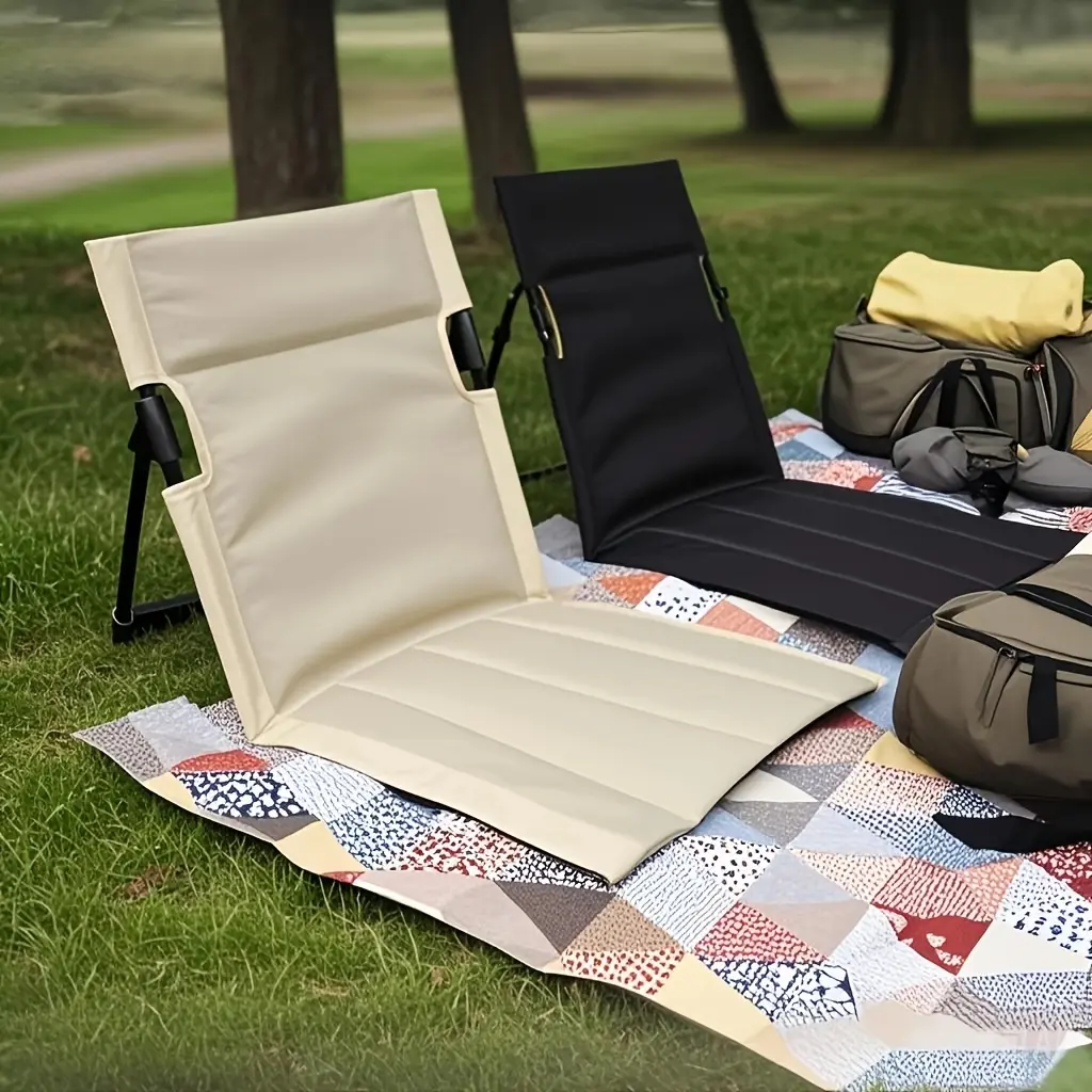 Portable Folding Lounge Chair with Footrest - Adjustable Reclining Beach & Camping Chair for Outdoor, Picnics, Garden - Compact Fold Design Camping Furniture Beach Chair Foldable