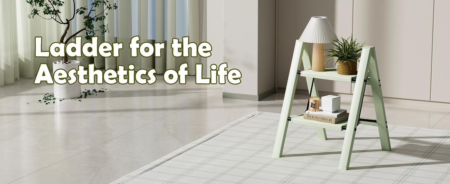 Taranta 2 Step Ladder,Aluminum Lightweight Folding 2 Step Stool with Anti-Slip Wide Pedal,330lbs Capacity Step Ladder for Household,Kitchen,Office - Fairyland Green Taranta 2 Step Ladder,Aluminum Lightweight Folding 2 Step Stool with Anti-Slip Wide Pedal,330lbs Capacity Step Ladder for Household,Kitchen,Office - Fairyland Green
