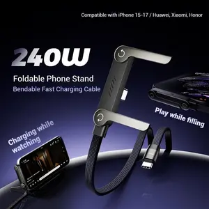 2-in-1 fast charging cable and phone stand Invisible charging cable and stand for the charger, 240-watt ultra-fast charging,suitable for gaming, office use, compatible with iPhone and Samsung  Double Type-C