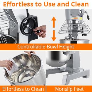 【Christmas Deal】GARVEE Commercial Food Mixer in 10QT and 15QT sizes, featuring a professional large stand mixer design with 3-speed adjustable settings, heavy-duty electric dough mixing, industrial-grade steel bowl and dough hooks for restaurant use