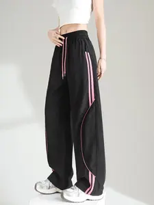 Women's Loose Fit Straight Leg Pants, Casual Beach Pants, & Colorblock Design, Drawstring Pocket Detail, All-Season Wear Comfortable Style