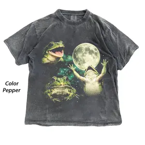 Cute Frog Moon Graphic Tee, Funny Frog Meme Shirt, Aesthetic Animal T-Shirt, Cool Frog Lover Gift Idea Womenswear Top Cotton