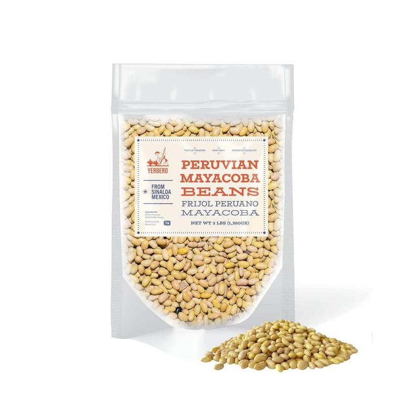 Yerbero - Frijol Peruano Mayocoba (Canary) Beans 3 LB Bag (1,360gr) - Mayo Coba Peruvian Beans, All Natural, Triple Washed, Premium Quality From Sinaloa Mexico.