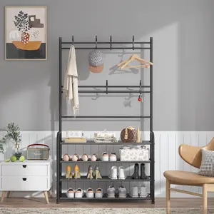 UDEAR Entryway Coat Rack,3-in-1 Multifunctional Storage Shelf with 4-Tier Shoe Bench and 8 Hooks,for Entrance Foyer Bedroom,Home Organizer Organiser