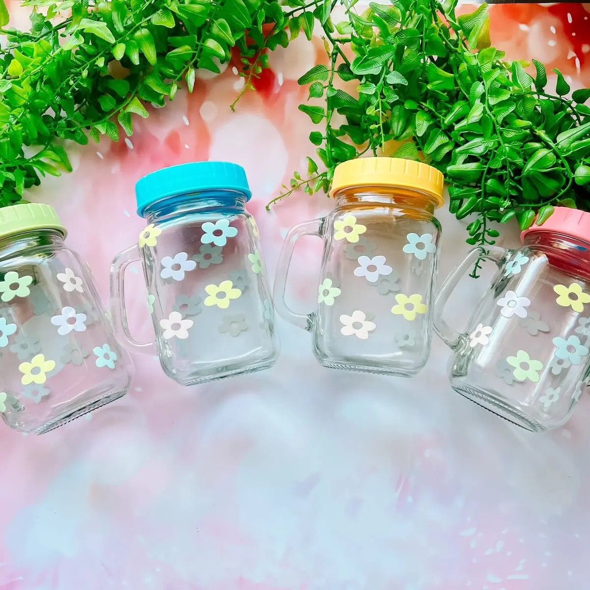 Daisy Mason Jars with Handle