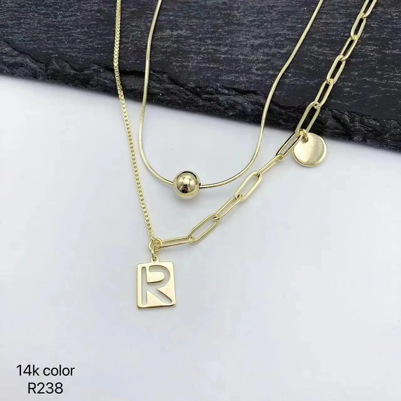 Fashion Jewelry Golden Color Letter R Layer Necklace For Daily