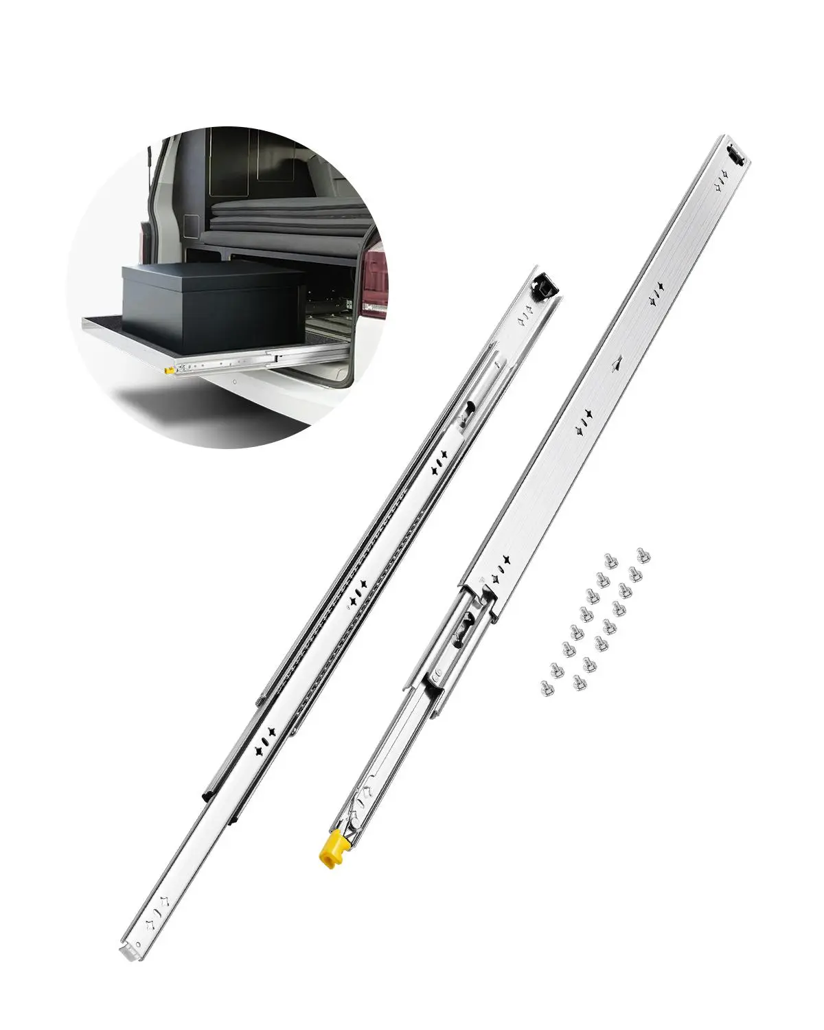 【summerfinds】KFFKFF Set of Two Drawer Rails, Sizes Ranging from 16 to 60 inches, 250 lbs Weight Limit, Locking Mechanism, Ball Bearing Side Mount Slide Rail