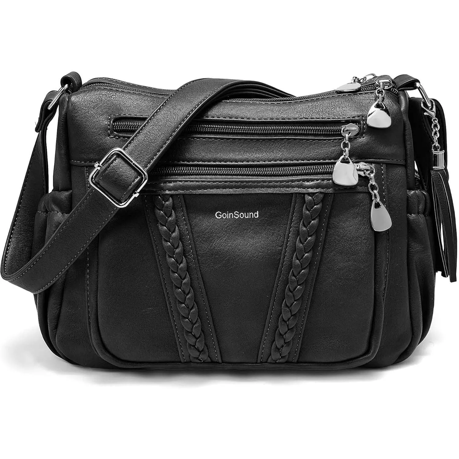 Women's Soft Leather Crossbody Purse - Multi-Pocket Braid Stitch Shoulder Bag, Feminine Look Daily Use Bags for Women