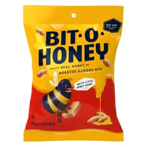 Bit-O-Honey 4 oz Peg Bag – Classic Chewy Honey & Almond Taffy Candy, Individually Wrapped, Nostalgic Sweet Treat