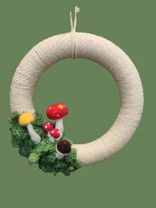 12" Decorative Mushroom and Moss Wall Door Wreath Handmade Needlefelted