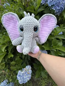 Handmade Gray/Pink Elephant with Blue glitter eyes