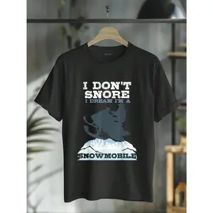 GGOR 100% Cotton Funny Snoring Snowmobile Ski Gift Men Women Cool Snore Joke T-Shirt Casual Tops