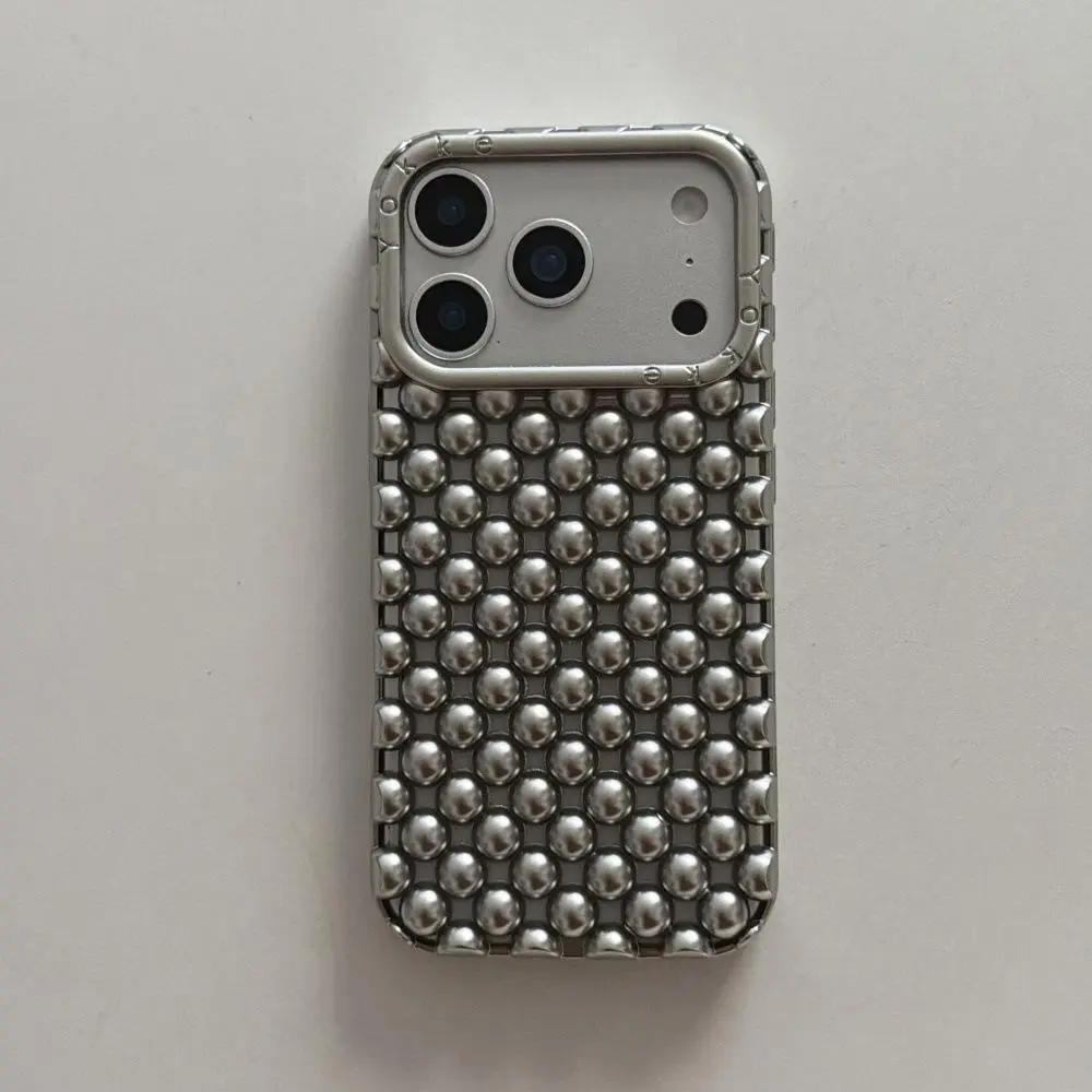 Electroplated Silver Hollow Beads TPU Smartphone Casing - Shockproof, Soft, Aesthetic Protection Cover for iPhone 17 Pro Max,16 Pro Max,15,14 - Gold Handheld Cellphone Cooling Accessory for Mobile Devices, Multi-Model Phone Accessories