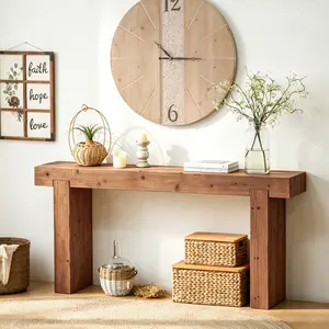 PieDle Furniture 63" Long Console Table, Solid Wood Rectangular Sofa Table Behind Couch, Rustic Farmhouse Entryway Tables for Living Room, Hallway, Entrance, Foyer