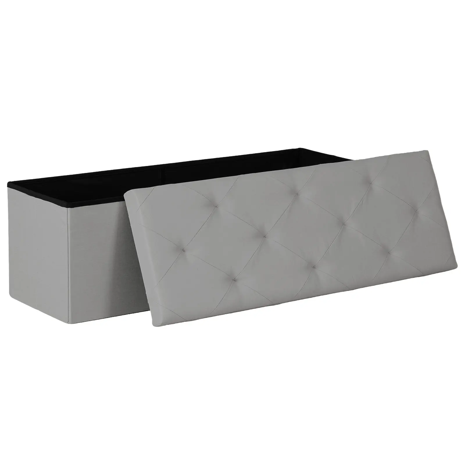 43 Inch & 30 Inch PVC Folding Storage Bench, 300LBS Load Capacity Bedroom Ottoman with Lid for Entryway, Living Room & Bed End #OttomanBench