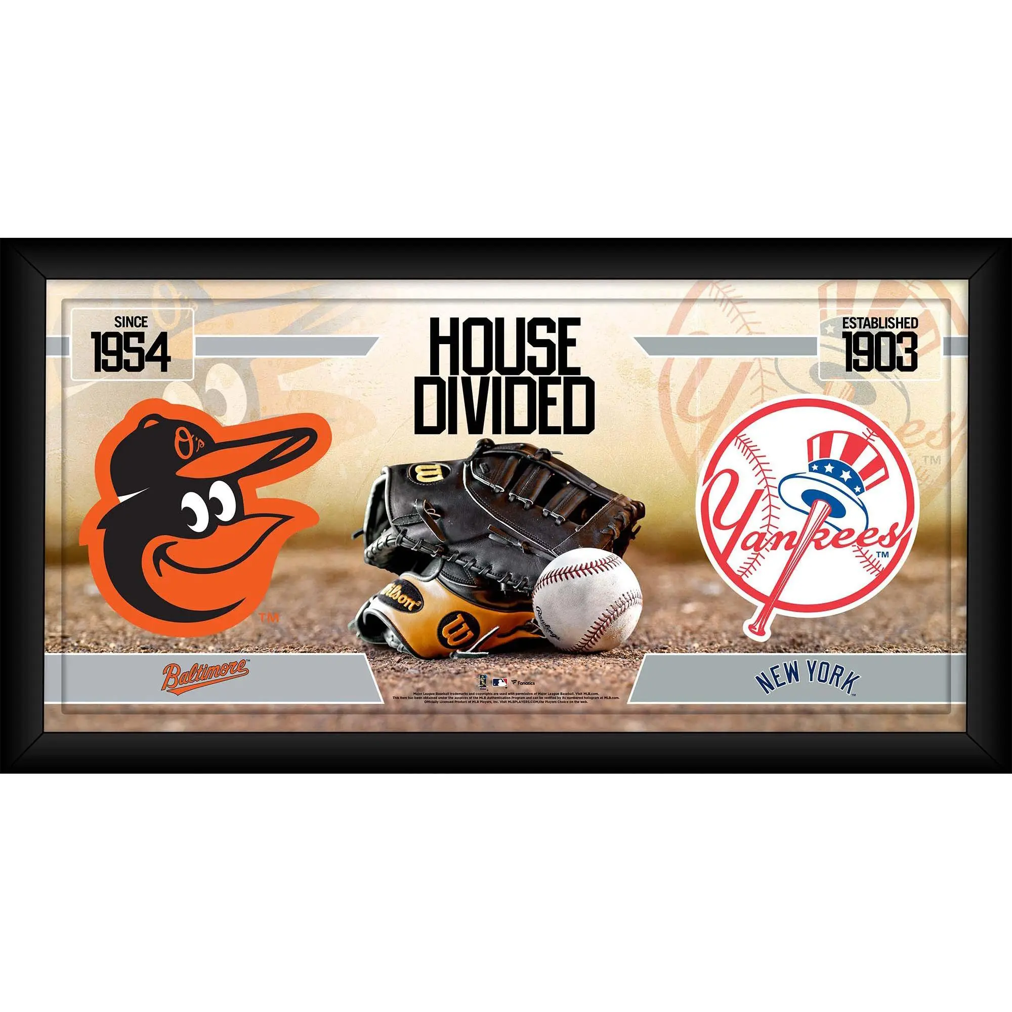 Baltimore Orioles vs. New York Yankees Framed 10" x 20" House Divided Baseball Collage - MLB Memorabilia
