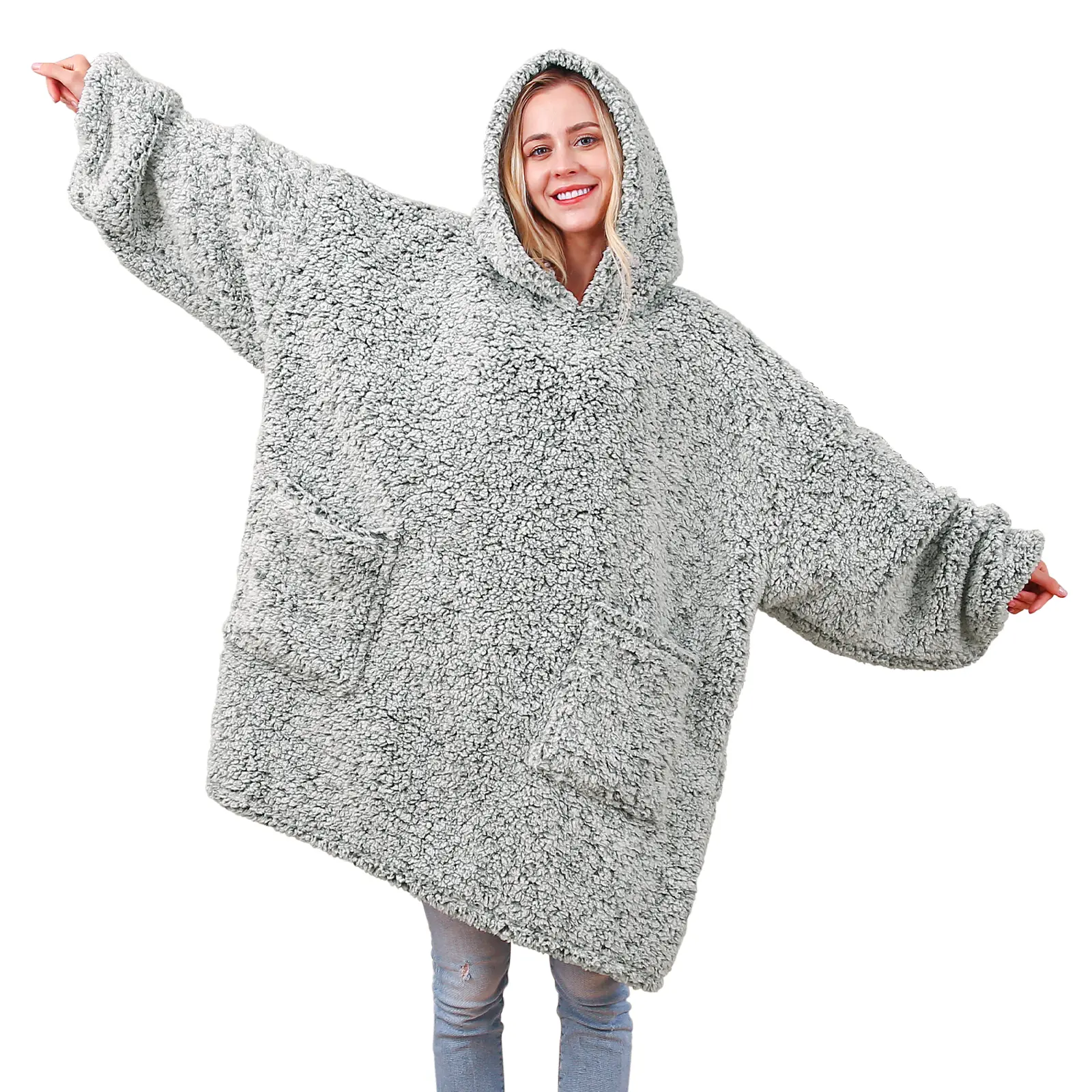 Wearable Blanket Hoodie - Birthday Christmas Gifts for Women,Soft Fleece Blanket,Oversized Sherpa Cozy Hooded Blanket Sweatshirt Adult With Hood Pocket & Sleeves,Lightweight Flannel Throw Blanket,Travel Blanket,Soft Bed Blanket