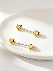 2 Pcs Stainless Steel Heart Straight Bar Nipple Rings, Sexy Rhinestone Design, Ideal for Intimate Gifts, Party, Summer