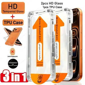 2pcs Ultra HD Tempered Glass Screen Protector +1pcs TPU Phone Case Smartphone Compatible With iPhone 17 16 15 Pro Max Plus 16e 14 13 12 11 Plus Mini XR X XS Max 9H+ Hardness, Resistant to Scratches And Fing, Full Coverage, Protection Against Drops