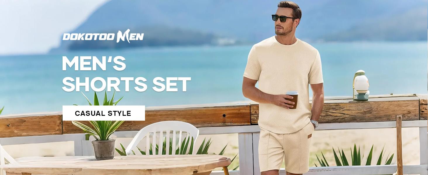 Dokotoo Men Mens Short Sets 2 Piece Outfits Summer Casual T-Shirts and Shorts Tracksuit Sets with Pockets Menswear Shortsleeve Crewneck Clothes Formal Fathersdaygift Gamis