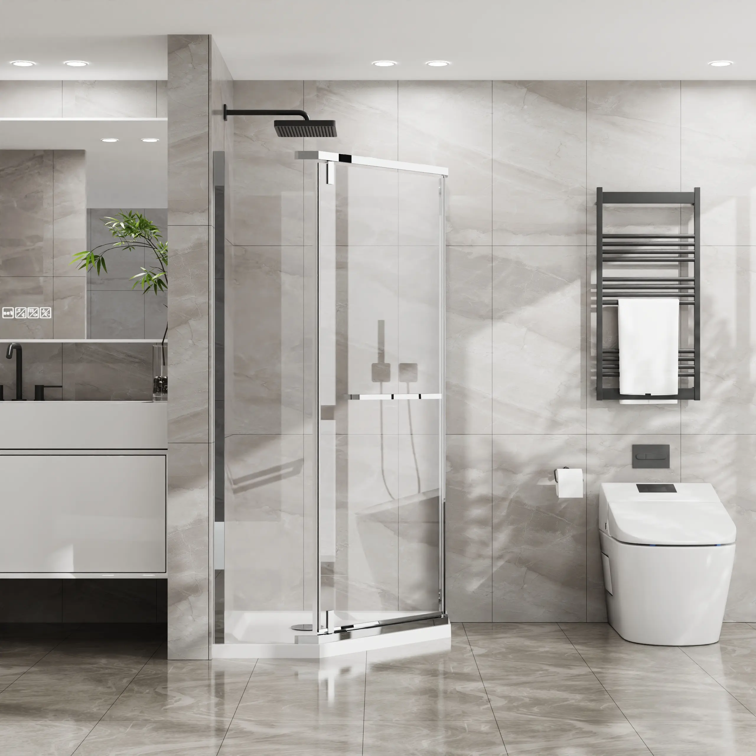 YYDS Mall Goodyo Neo-Angle Frameless Shower Door 36 in. D x 36 in. W x 72 in. H Corner Shower Enclosure with Clear SGCC Tempered Glass Pivot Shower Door in Chrome Finish
