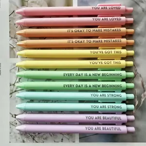 12/6-Pack Motivational Rollerball Pens - Inspirational Quotes, Retractable Medium Point, Black Ink, Plastic Rubberized Grip, Ambidextrous, with Pocket Clip - Positive Message Writing Pens for Journaling，back to school，school supplis