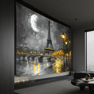 One piece set of dazzling 3D Moonlight Starry Sky Pattern Eiffel Tower tapestry - Paris night sky decoration with iconic French landmarks, suitable for hanging decorations in living rooms, bedrooms, parties, and French themed gifts Tapestry Wall Mural