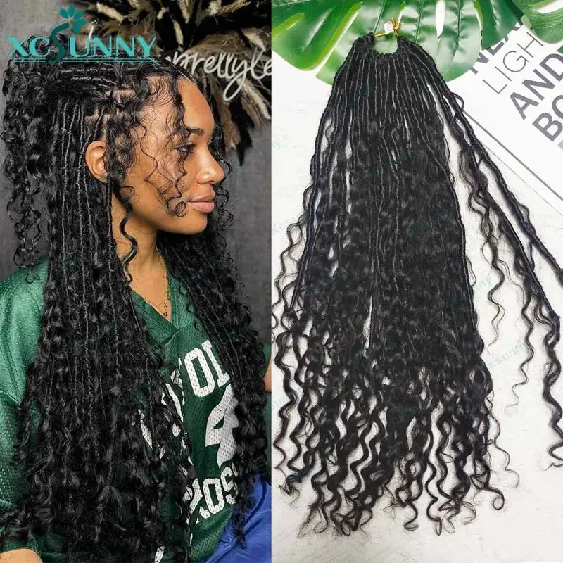 Crochet Boho Locs With Human Hair Curls Pre Looped Crochet Hair Jerry Curly Human Hair Ends For Black Women Synthetic Locs