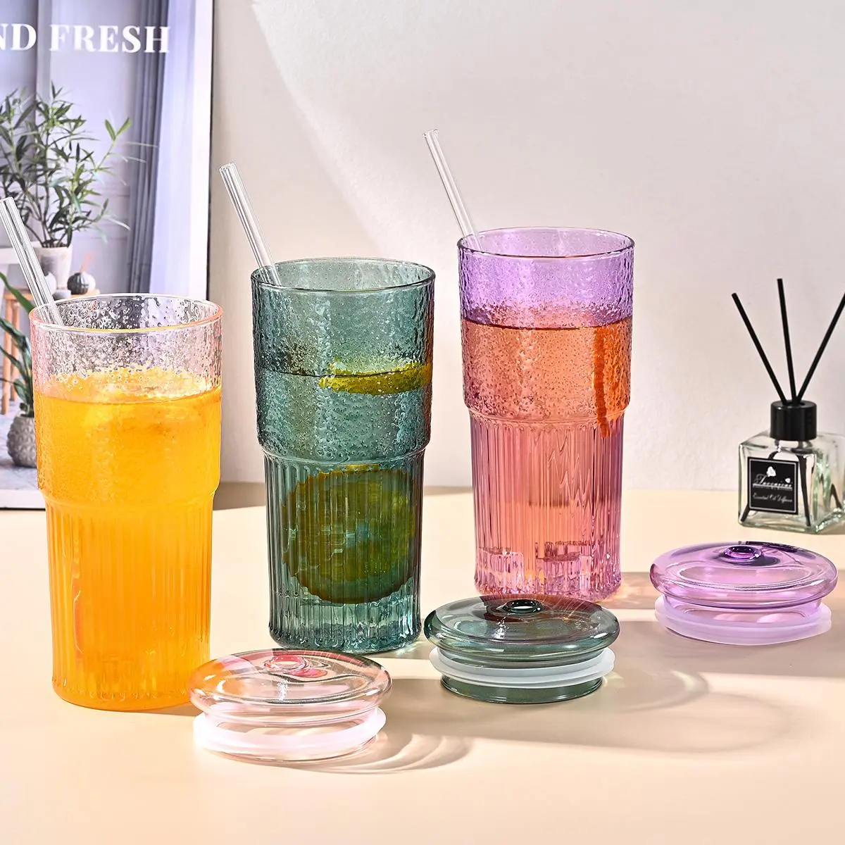 2-Pack 20oz Glass Tumbler Set with Lids, Glass Straws & Cup for Ice Coffee, Juices, Ideal Holiday Gift Versatile Home & Festive Drinkware