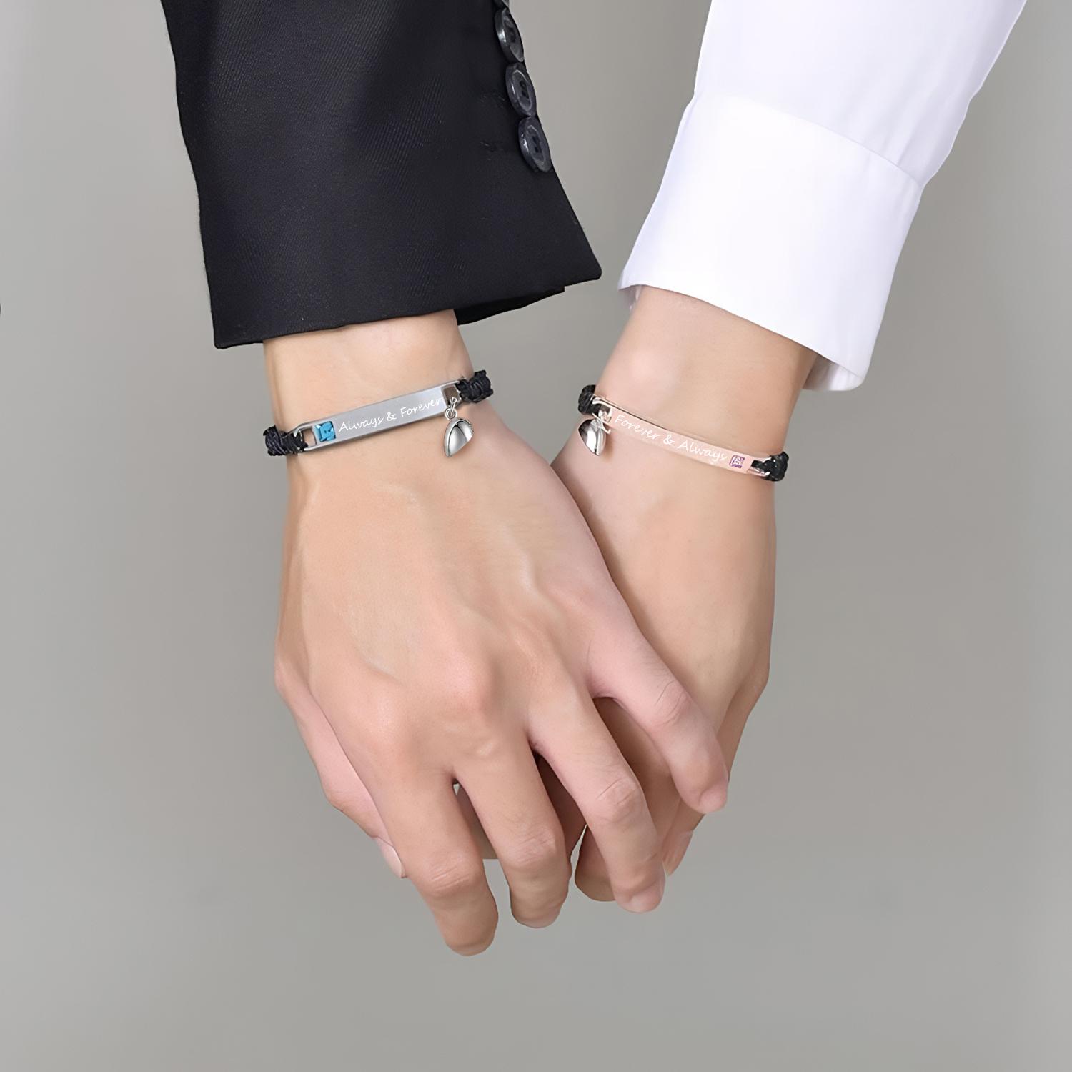 Adjustable Couple Bracelet Set, Heart Rate Bracelet, FashionBracelet for Couples, Daily Clothing Decor, Trendy All-match& Exquisite Jewelry for Birthday Love Gift, Heart Charm Bracelet