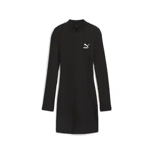 PUMA Womens Classics Ribbed Long Sleeve Mini Dress Casual Casual - Black