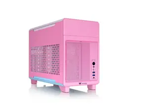 Thermaltake TR100 SFF Chassis; mITX Support; 18.9 Liters; PCIe 4.0 Riser Cable Included; 360mm GPU Clearance; 280mm Radiator Support; Removable PCIe Bracket; Bubble Pink; CA-11A-00SANN-00