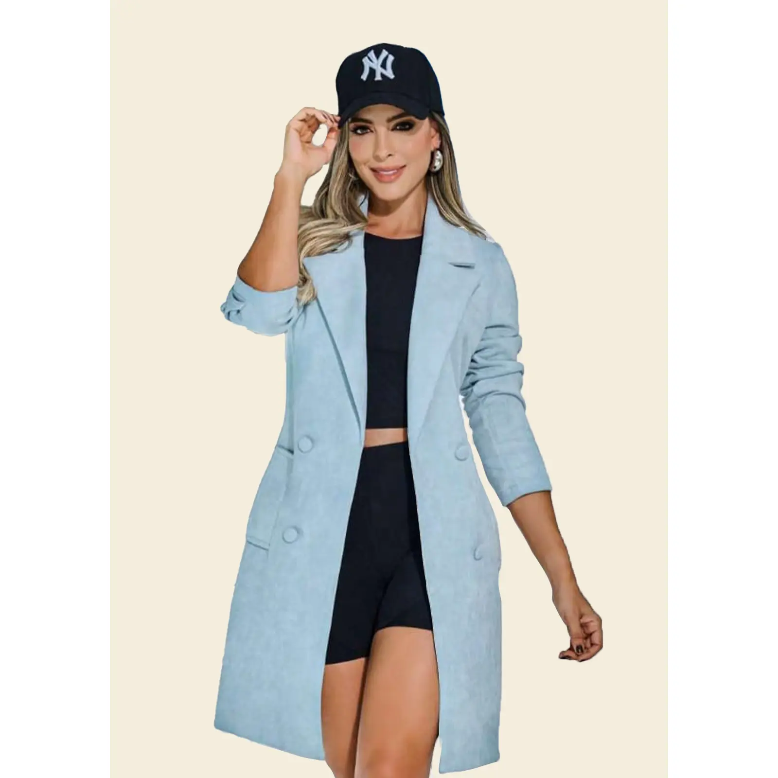 Baby Blue Faux Suede Coat