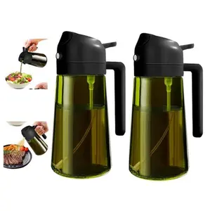 16 ounces / 470 milliliters 2-piece set. Suitable for cooking. Lightweight, opaque, dark-colored oil sprayer. Kitchen two-in-one olive oil dispenser bottle. Green glass oil bottle. Food-grade oil sprayer suitable for air fryers and grilling.