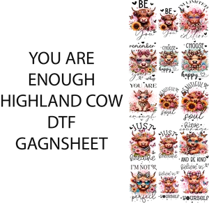 You are enough highland cow dtf gangsheet for shirtmaking with motivational quotes
