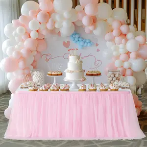 6FT Tulle Table Skirt for Rectangle Tables or Round Tables Tutu Table Skirt Ruffle Table Cloths for Wedding Bridal Shower Birthday Party Desk Skirt Decorations
