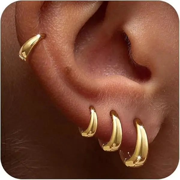 Moodear 4 Pairs Chunky Small Huggie Hoop Earrings for Women - Dainty Hypoallergenic Lightweight Stack Earring Sets for Multiple Piercing Trendy Jewelry For Summer dealsforyoudays