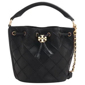 Tory Burch Fleming Logo Bucket Bag With Quilted Leather And Brass Hardware For Women