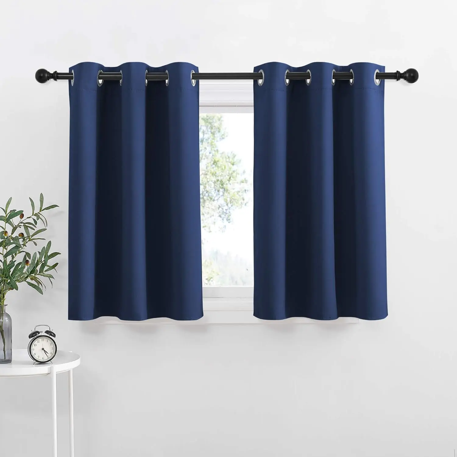 NICETOWN Blackout Kitchen Curtains and Draperies - Navy Half Window Treatment Short Curtain Panels with Grommet-Top Design for Kitchen/Bathroom/Cafe, 42W x 36L.2 inches Header, 2 Panels