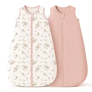 Muslin Baby Sleep Sack 6-12 Months 0.8 TOG, 2 Pack 100% Cotton Wearable Blanket  Babies, 2-Way Zipper Breathable Sleeping Sack Infant Toddler Essentials  Girls and Boys (Blossom, Pink)