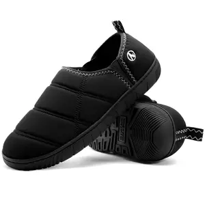 Men Women Quilted Slip-On Slippers, Padded Comfort House Shoes with Non-Slip Rubber Sole & Pull Tab, Indoor Outdoor Casual Slippers for Home Bedroom Living Room