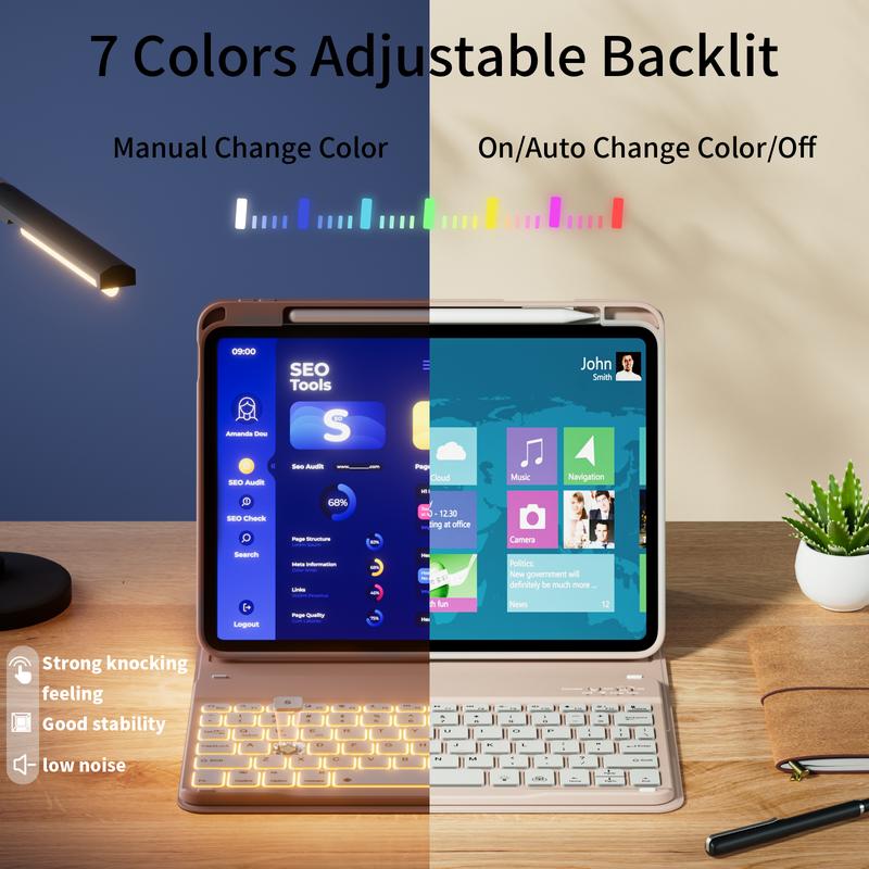 KENKE Backlit Detachable Magnetic Keyboard Case Shockproof Pencil Holder Anti-fall Keycaps UK QWERTY Layout Fit for iPad(A16)11th Gen 11 Inch 2025,iPad 10th Gen 2022,iPad Air 11 Inch M3(2025)/M2(2024) 7th/6th Gen,iPad Air 5th/4th Gen 2022/2020 10.9 Inch